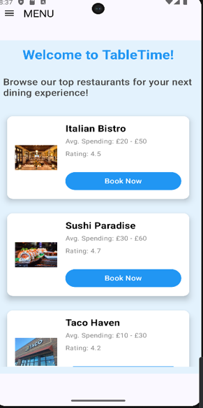 Table Time – Restaurant Booking App